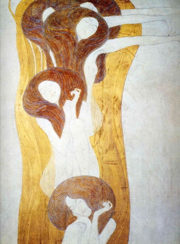 Klimt, The Beethoven frieze. The longing for happiness finds repose in poetry, right wall