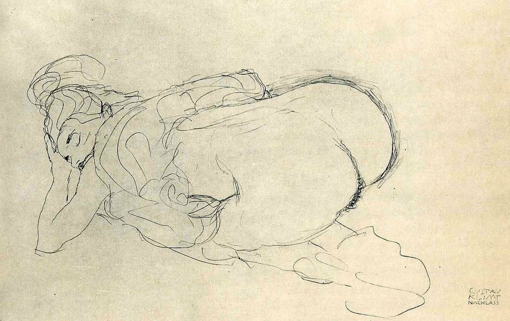 kneeling semi nude Gustav Klimt drawing