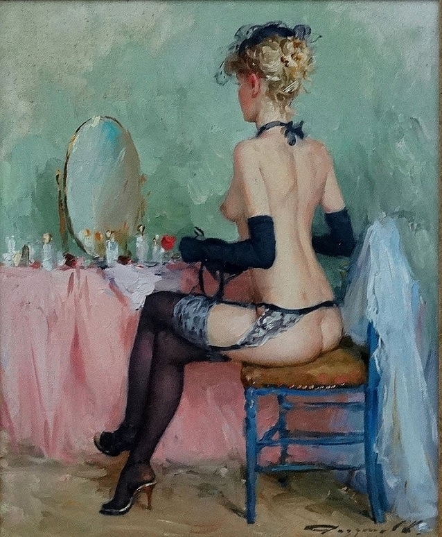 Konstantin Razumov semi nude in front of a mirror
