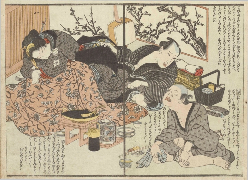 kotatsu heater in (Ehon Kaichū Kagami), attributed to Utagawa Toyokuni