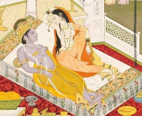 Krishna and Radha at the Break of Dawn, Guler or Mandi, Punjab Hills, India, circa 1810), detail