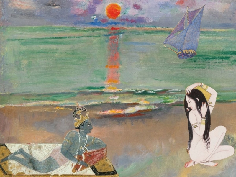Krishna Sees Radha Naked on the Beach at Sunset