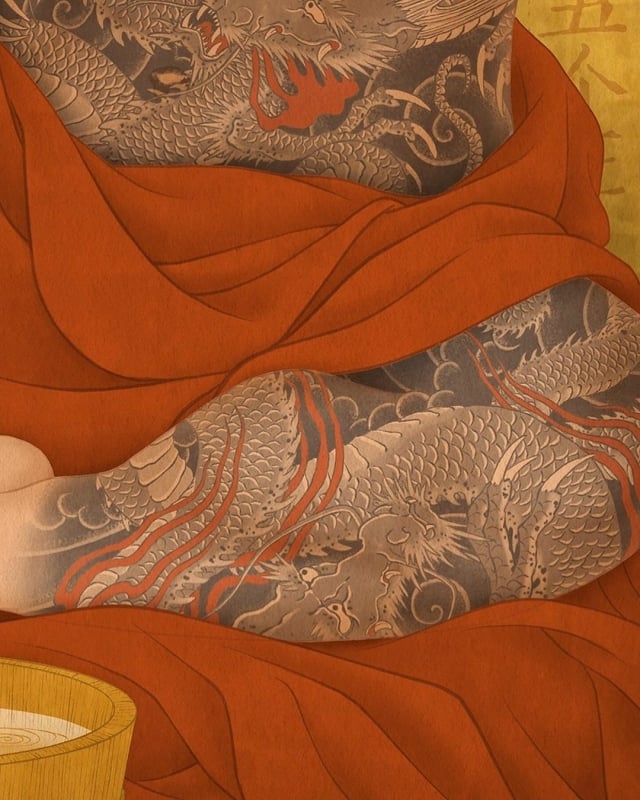 Kumonryu (9 dragons) another version close-up leg tattoo
