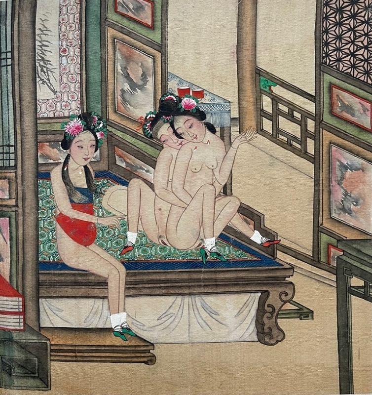 late 19th century Chinese painting lesbian threesome