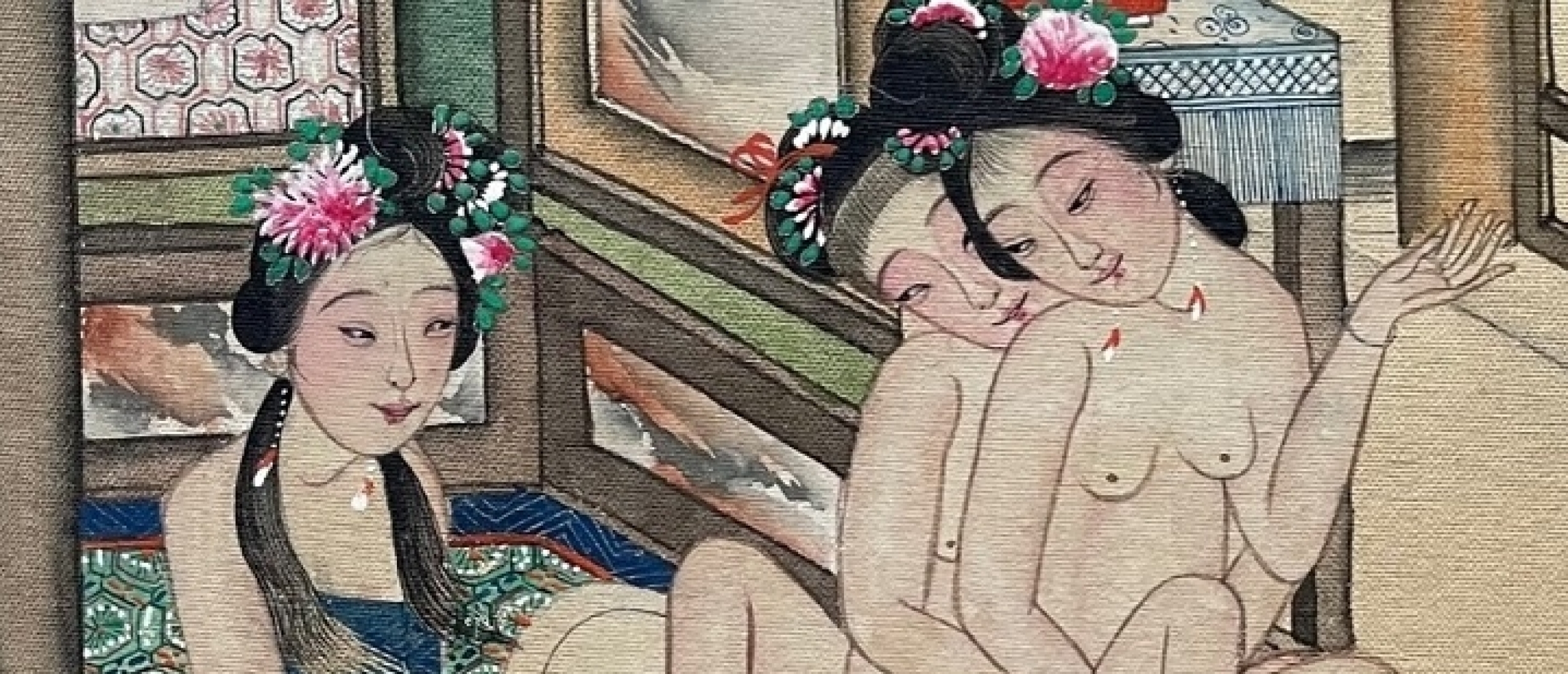 late 19th century Chinese painting lesbian threesome detail