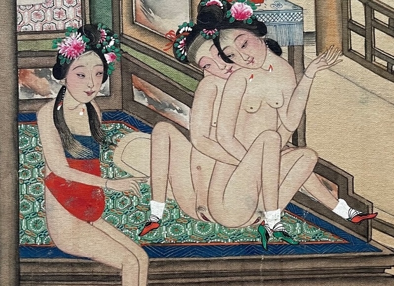 late 19th century Chinese painting lesbian threesome detail