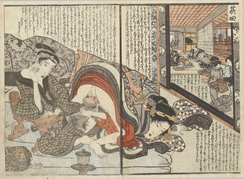 lazy lover in (Ehon Kaichū Kagami), attributed to Utagawa Toyokuni