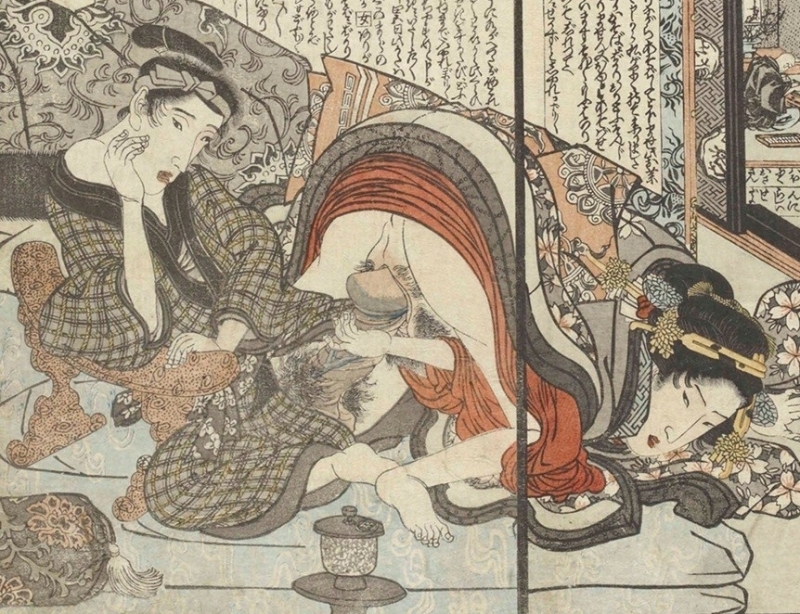 lazy lover in (Ehon Kaichū Kagami), attributed to Utagawa Toyokuni (detail)