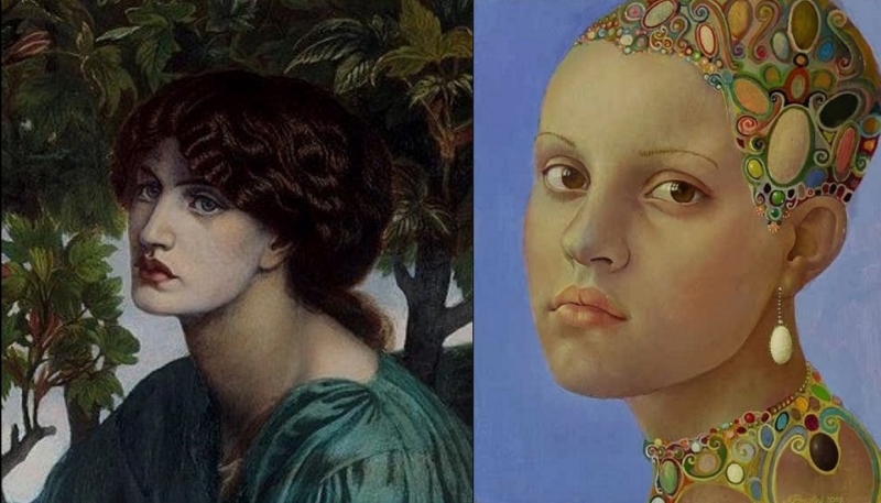 Left: Rossetti, The Day Dream, 1880; right: Braslinš, female head