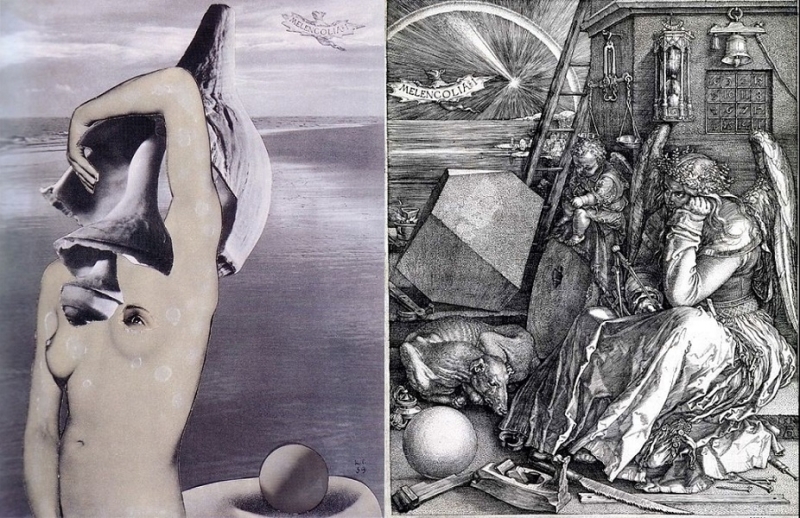 Left: Teige, Collage 39 (blogspot.com); right: Dürer Melencolia