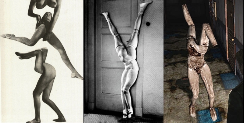 Left: Teige (wordpress.com); center: Hans Bellmer; right: mannequin from Silent Hill 2