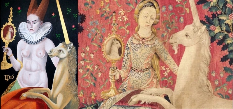 Left: Woman with unicorn; right: Lady with the Unicorn/Sight