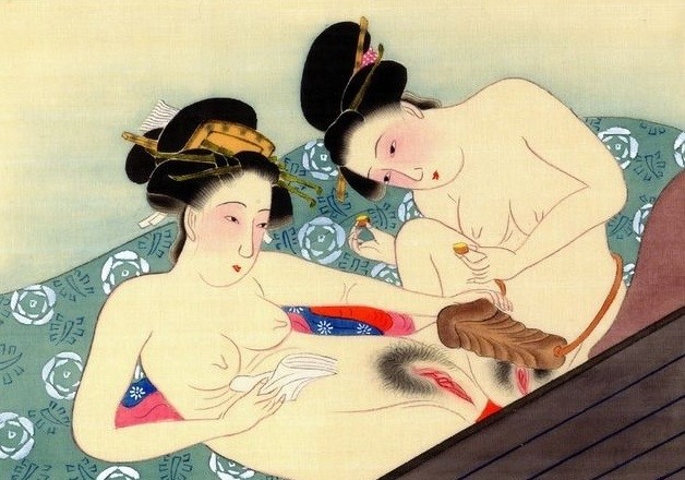 Ancient Japanese Lesbian Porn - The Secret Lesbian Encounters With the Use of Double-Sided Dildos