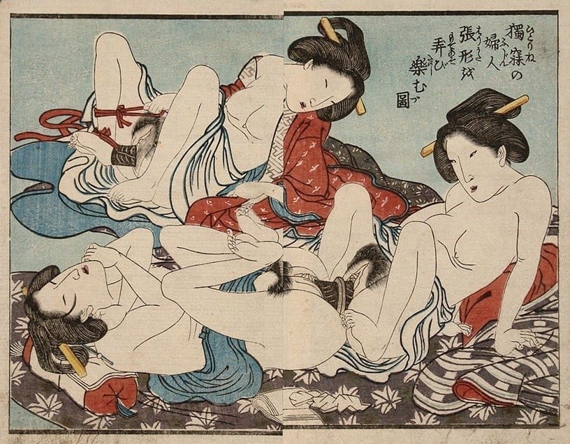 Ancient Japanese Lesbian Porn - The Secret Lesbian Encounters With the Use of Double-Sided Dildos