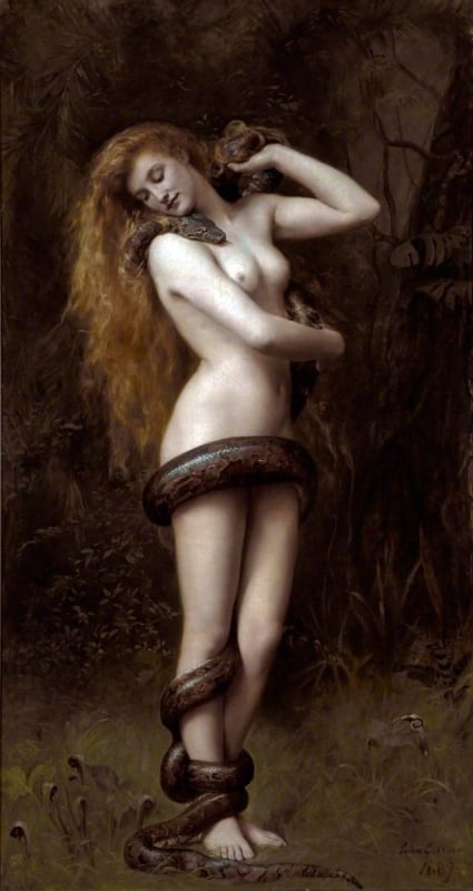 Lilith, 1887 by John Collier, in the style of the Pre-Raphaelite Brotherhood.
