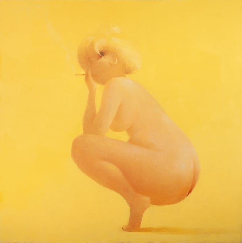 Lisa Yuskavage, “Big Blonde Squatting,”