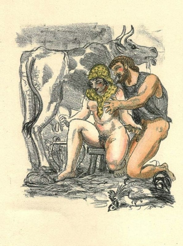 Lithographic illustration from the novel Aphrodite (1938) by Georges Villa