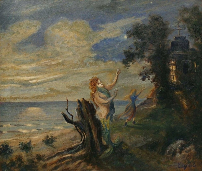Louis Michel Eilshemius, ‘Untitled (Figures in a Moonlit Landscape)’, oil on board, ca. 1905-9.