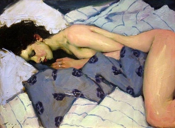 malcolm t liepke Reclining nude on the bed