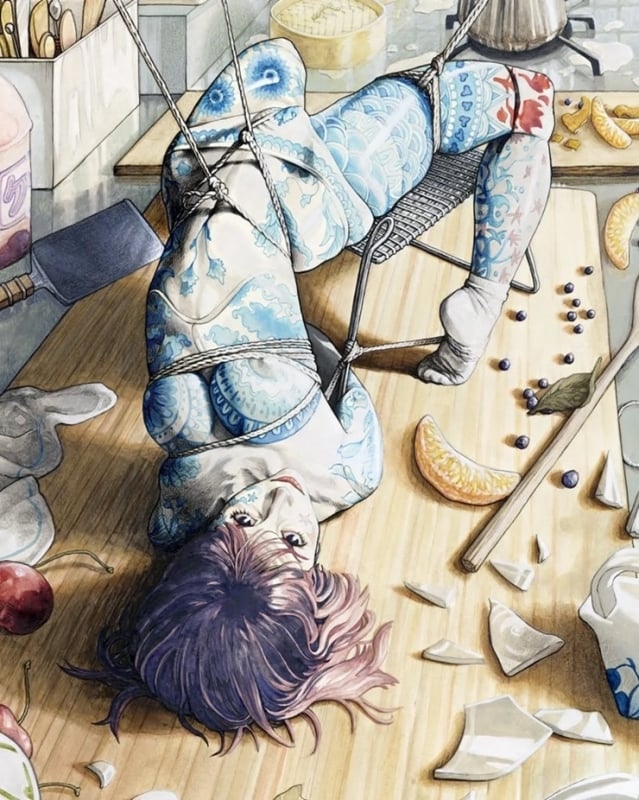 Manuela Schiano tied tattooed girl in kitchen Manuela Schiano tied tattooed girl in kitchen