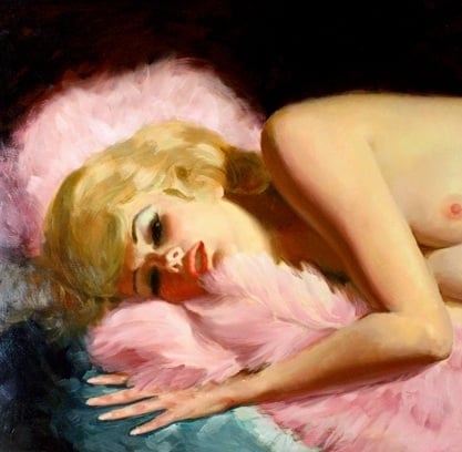 Marilyn Monroe in the Nude (detail). Fine art by pin-up illustrator Earl Moran, 1960