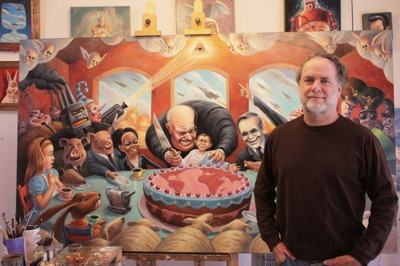Mark Bryan with his Mad Tea Party painting