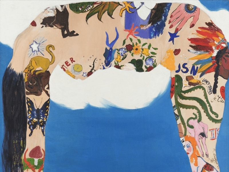 Martha Edelheit, “Tattooed Lady” (1962), oil on canvas. Collection of Beth Rudin DeWoody