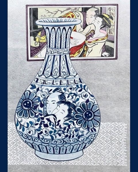masako asaba Flower pot with Utamaro
