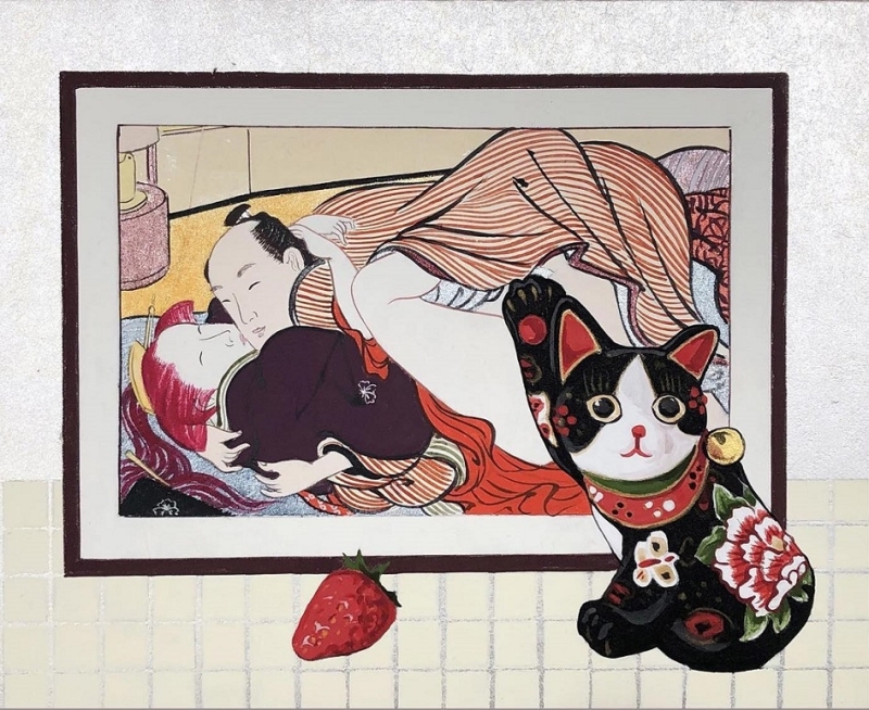 masako asaba  Utamaro lovers and beckoning cat