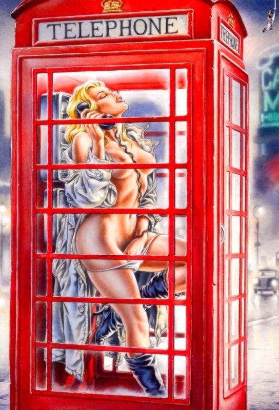 masturbating female in a phone booth by Felix Vega