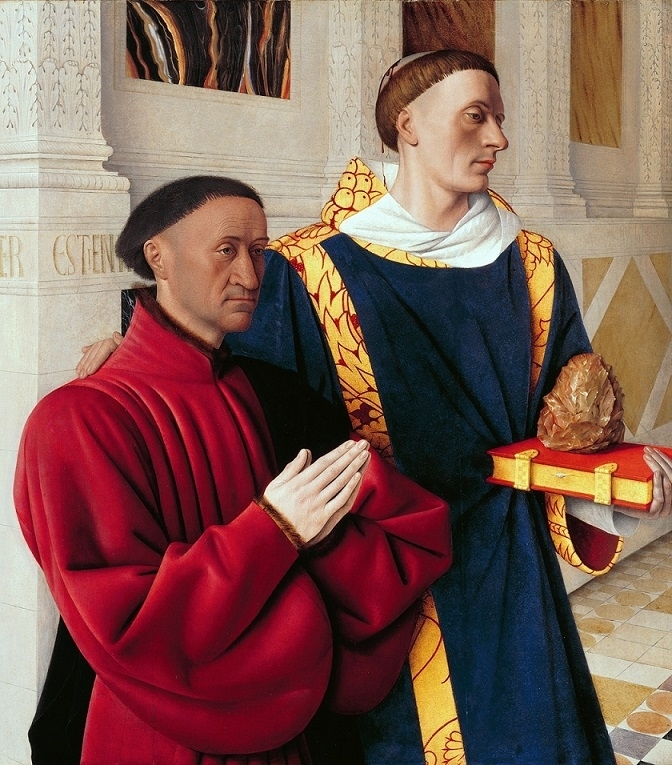 melun diptych Left panel depicting Chevalier and saint Stephan