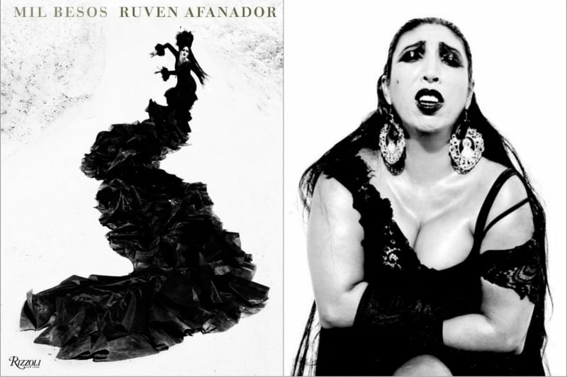 Mil Besos book cover and Rossy de Palma as Andalusian Flamenco performer photographed by Ruvén Afanador, via PHOTOGRAPHER Magazine