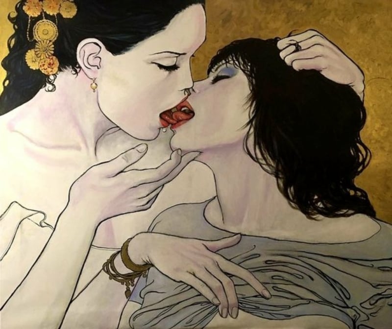 Milo Manara lesbians kissing