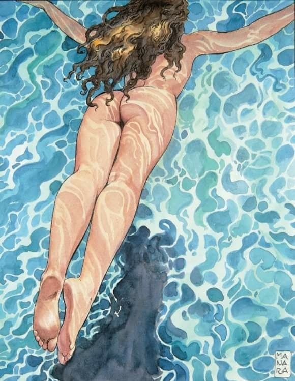 milo manara nude girl diving in the pool