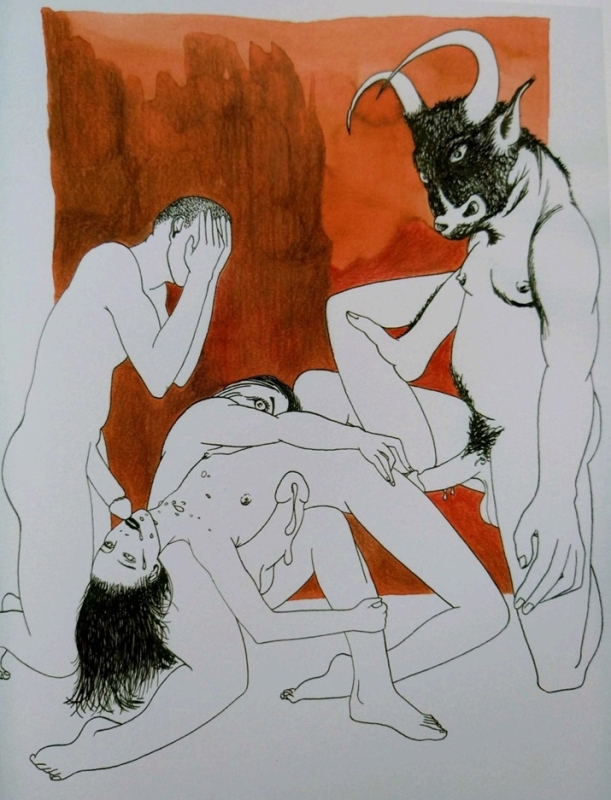 Minotaur, ink drawing, 2005 – Eric Ecrement