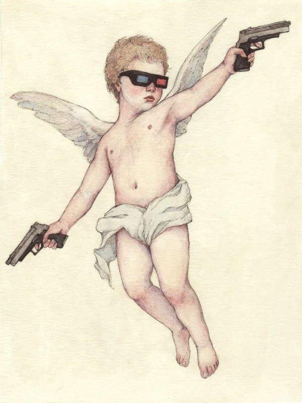 Mykola Tolmachev cherub with two guns