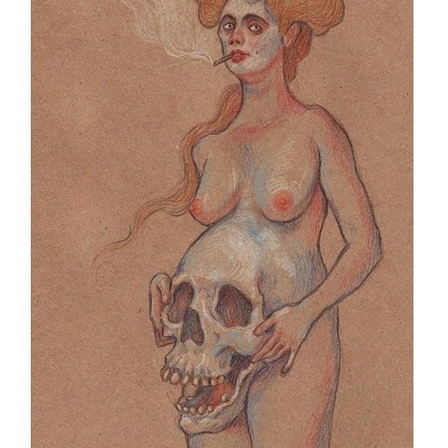 Mykola Tolmachev nude female with skull belly