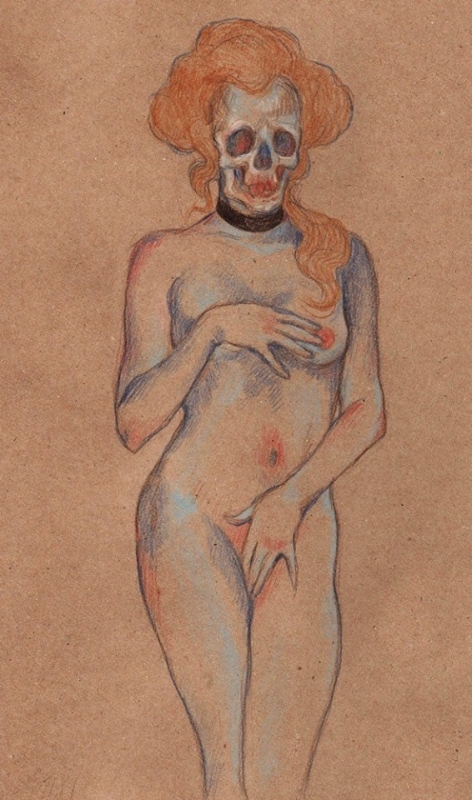 Mykola Tolmachev nude female with skull face