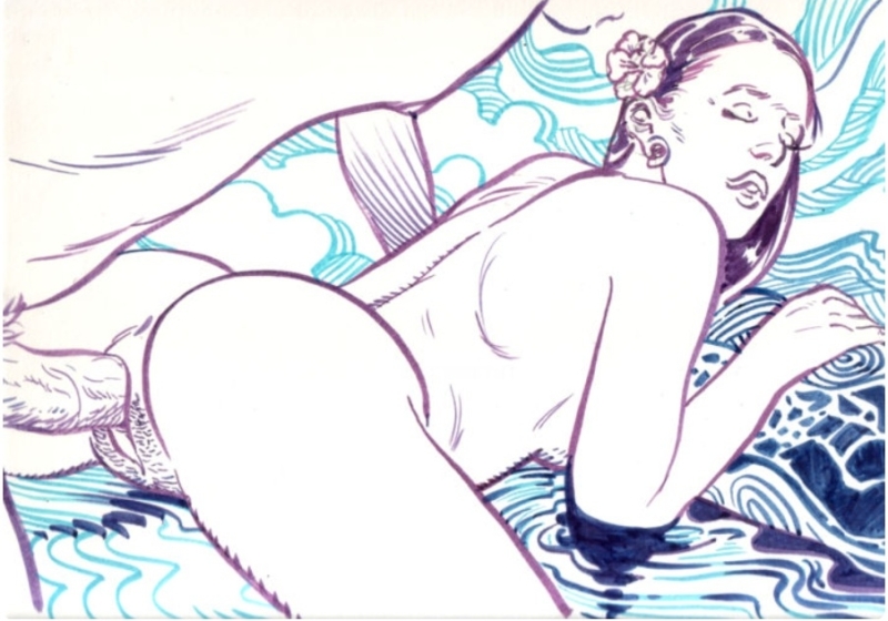 New Wave - Erotic nude (2020), Drawing Ink on Paper by Salamanderlovers