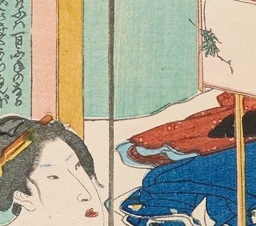 Nezamedoko ikuyo no mutsugoto and was designed by Utagawa Kunisada (detail cricket) Nezamedoko ikuyo no mutsugoto and was designed by Utagawa Kunisada (detail cricket)