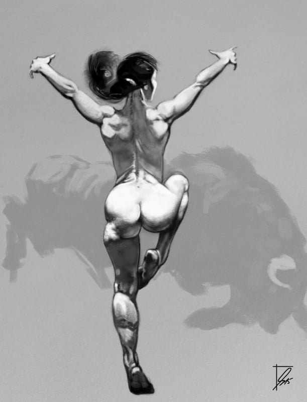 nude and bull Frank Frazetta