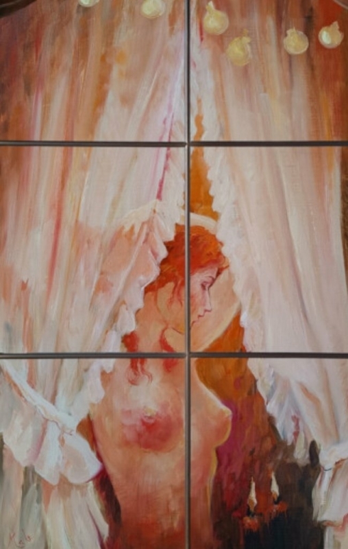 nude behind curtains by Isabel Mahe