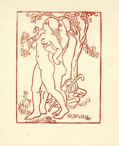 Nude couple making love beside the tree