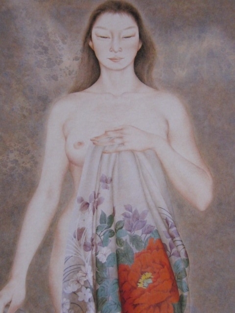 Nude covering her body with a kimono by Kimiko Ogiwara