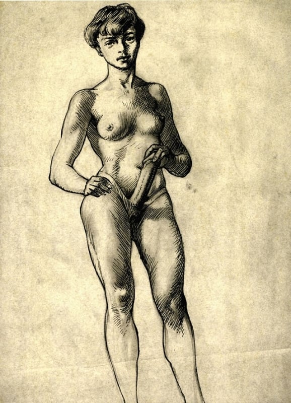 nude female sporting a strap on by Tom Poulton