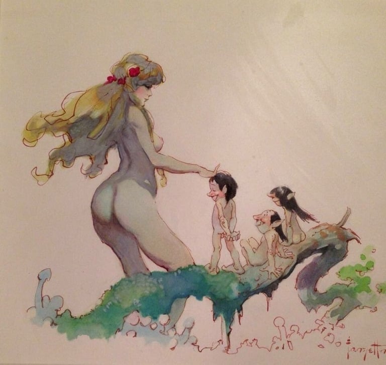 nude girl and trolls Frazetta