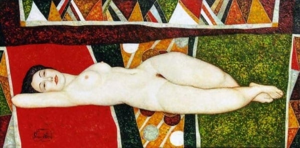 nude on a bright blanket by Volodja Popov-Masagin