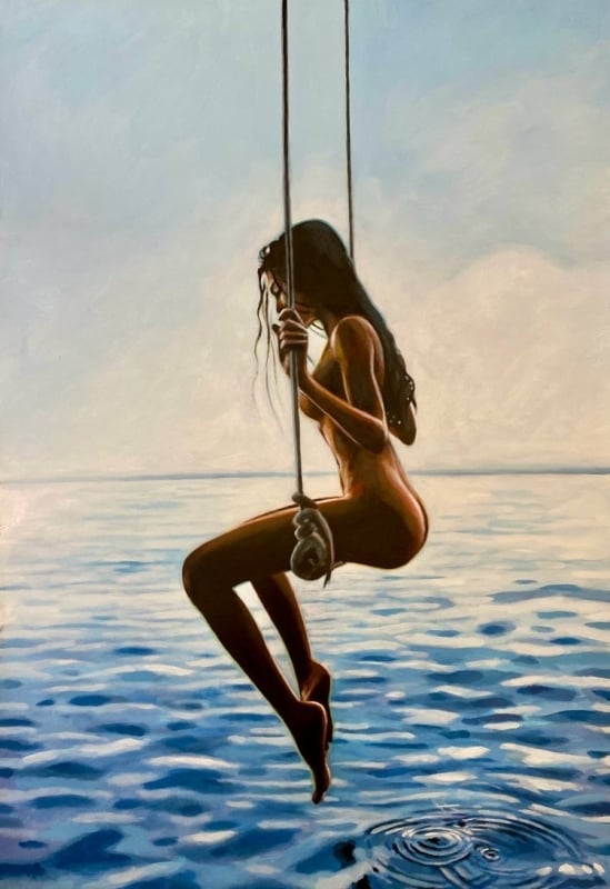 nude on swing by Thomas Saliot