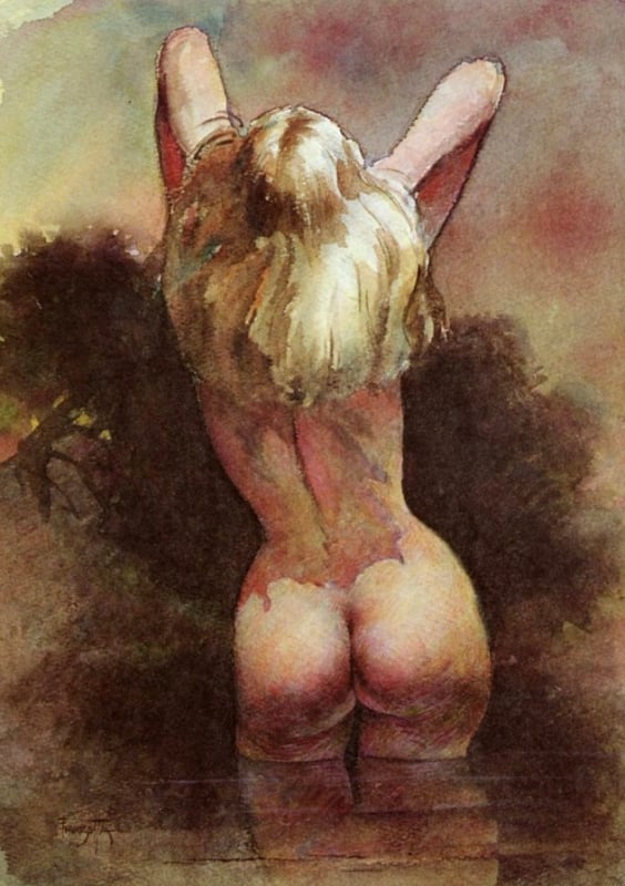nude watercolor frank frazetta