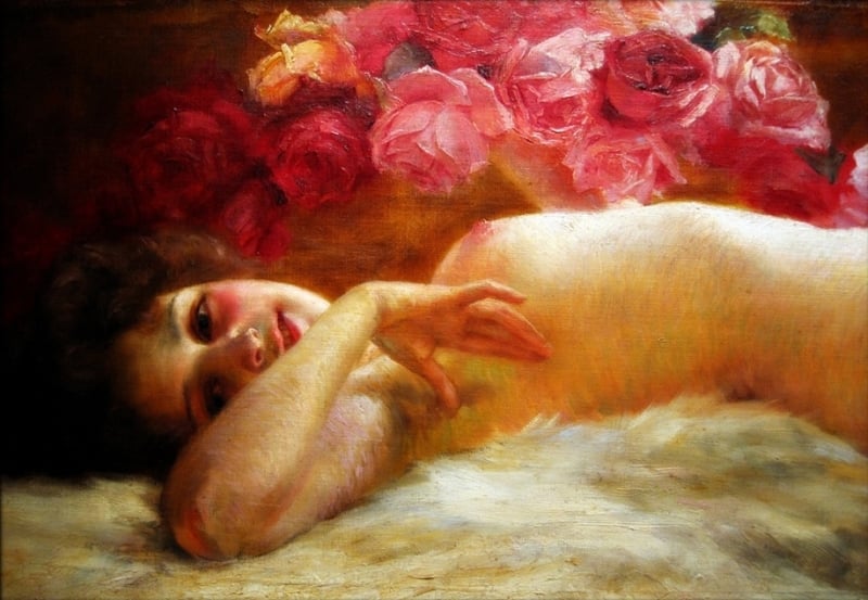 nude with flowers by Robert Auer